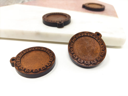 Wooden Cabochon Settings, 25mm Inner Size Blank Cameo Pendant Base Trays for jewelry making, 2 pcs