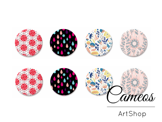 8 pieces round glass cabochons 8mm up to 18mm, Retro Motive- C1118 - Cameos Art Shop