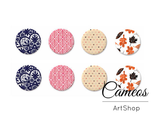 8 pieces round glass cabochons 8mm up to 18mm, Retro Motive- C1138 - Cameos Art Shop