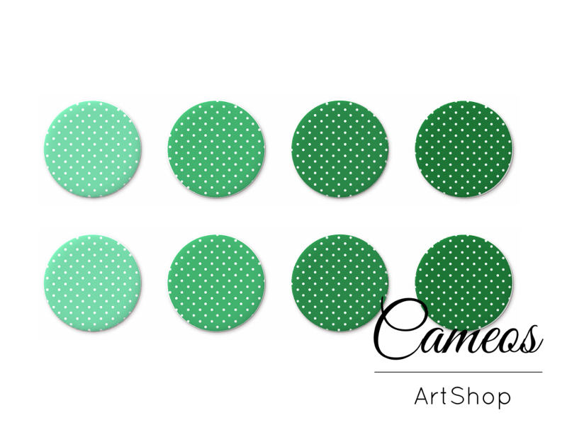 8 pieces round glass cabochons 8mm up to 18mm, Dots Motive- C1140 - Cameos Art Shop