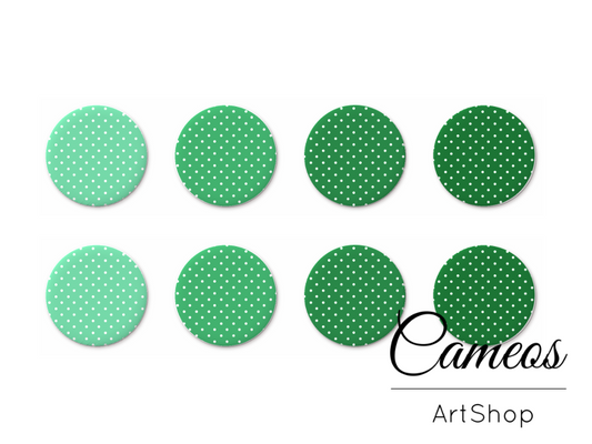 8 pieces round glass cabochons 8mm up to 18mm, Dots Motive- C1140 - Cameos Art Shop