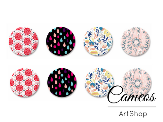 8 pieces round glass cabochons 8mm up to 18mm, Retro Motive- C1543 - Cameos Art Shop