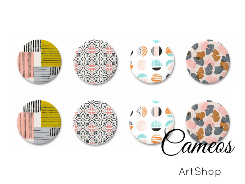 8 pieces round glass cabochons 8mm up to 18mm, Retro Motive- C1544 - Cameos Art Shop