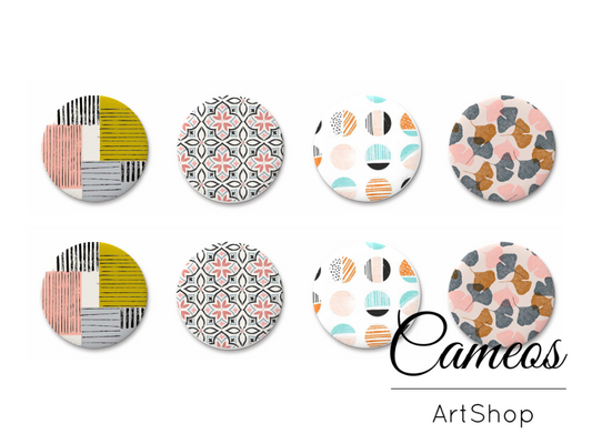 8 pieces round glass cabochons 8mm up to 18mm, Retro Motive- C1544 - Cameos Art Shop