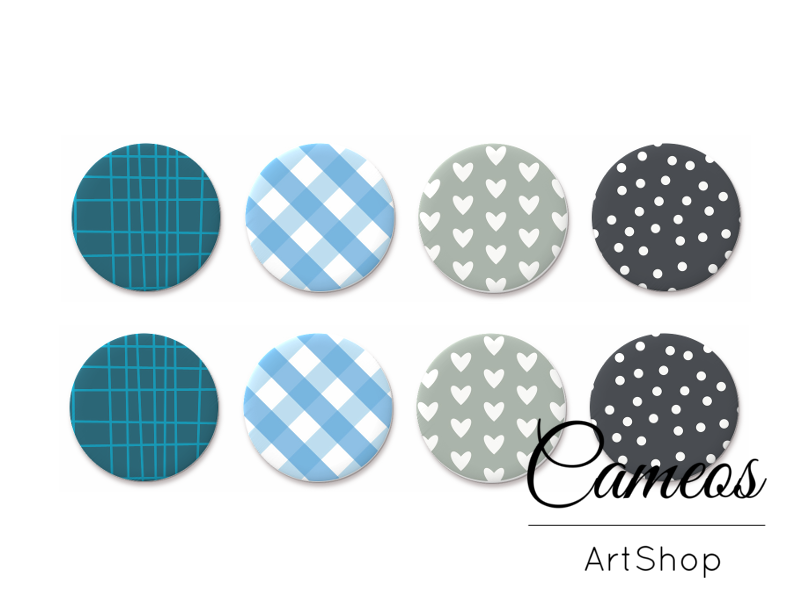 8 pieces round glass dome cabochons 8mm up to 18mm, Retro Motive- C1573 - Cameos Art Shop