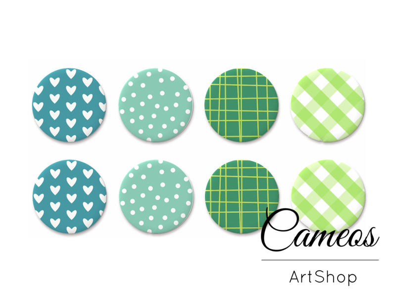 8 pieces round glass dome cabochons 8mm up to 18mm, Retro Motive- C1574 - Cameos Art Shop