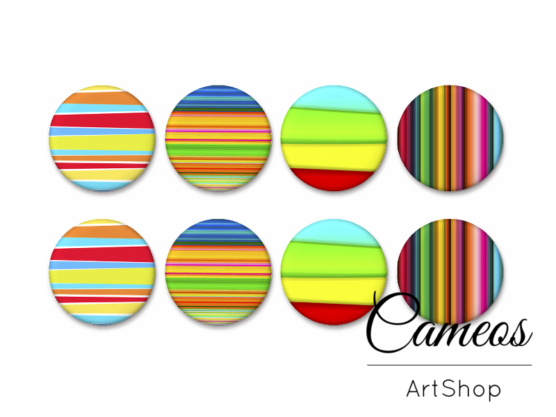 8 pieces round glass dome cabochons 8mm up to 18mm, Chevron Motive- C1600 - Cameos Art Shop