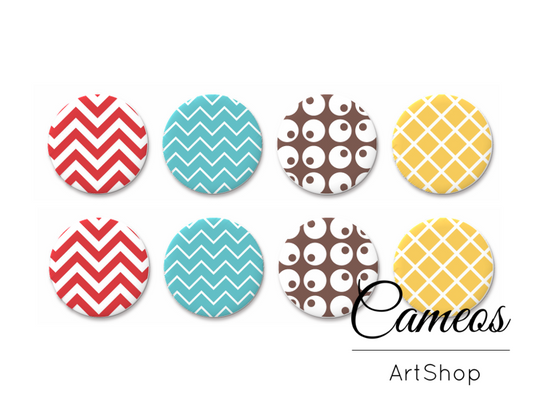 8 pieces round glass dome cabochons 8mm up to 18mm, Geometric Motive- C1608 - Cameos Art Shop