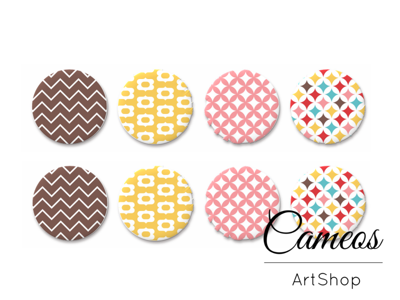 8 pieces round glass dome cabochons 8mm up to 18mm, Geometric Motive- C1609 - Cameos Art Shop