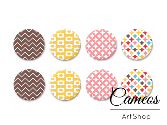 8 pieces round glass dome cabochons 8mm up to 18mm, Geometric Motive- C1609 - Cameos Art Shop