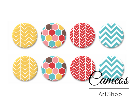 8 pieces round glass dome cabochons 8mm up to 18mm, Geometric Motive- C1610 - Cameos Art Shop