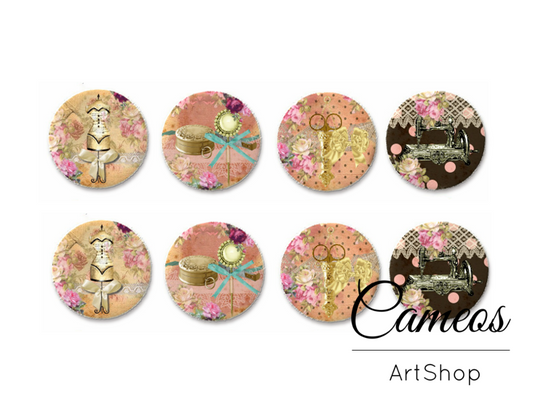 8 pieces round glass dome cabochons 8mm up to 18mm, Sewing Motive- C1629 - Cameos Art Shop