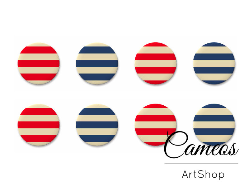 8 pieces round glass dome cabochons 8mm up to 18mm, Sea Motive- C1635 - Cameos Art Shop