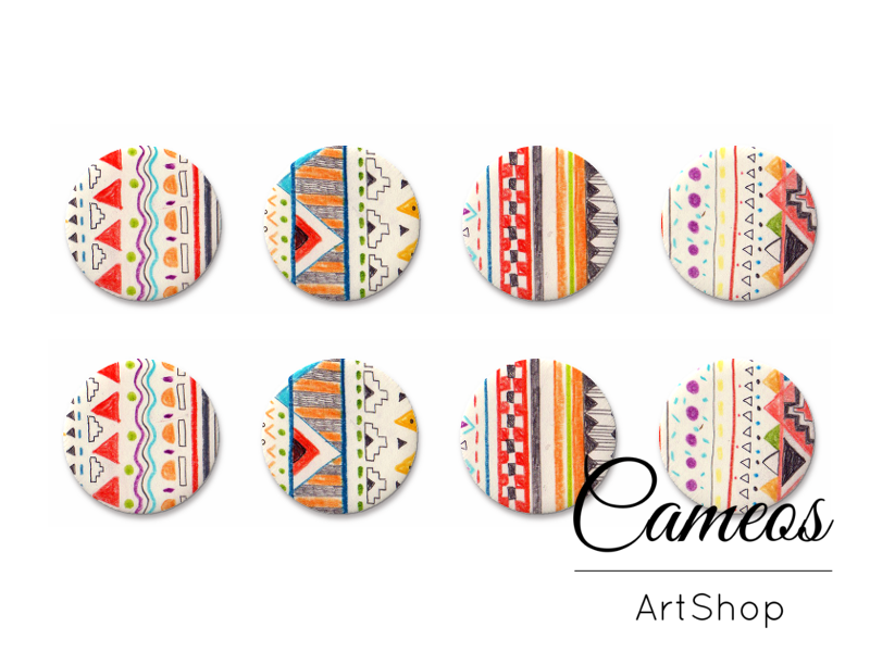 8 pieces round glass dome cabochons 8mm up to 18mm, Retro Motive- C1637 - Cameos Art Shop