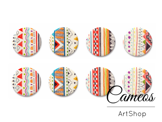 8 pieces round glass dome cabochons 8mm up to 18mm, Retro Motive- C1637 - Cameos Art Shop