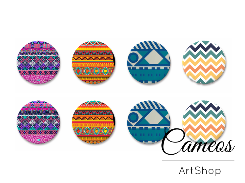 8 pieces round glass dome cabochons 8mm up to 18mm, Retro Motive- C1638 - Cameos Art Shop