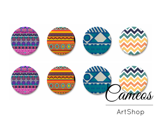 8 pieces round glass dome cabochons 8mm up to 18mm, Retro Motive- C1638 - Cameos Art Shop