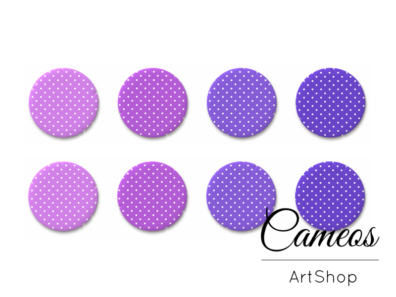 8 pieces round glass dome cabochons 8mm up to 18mm, Dots Motive- C1640 - Cameos Art Shop