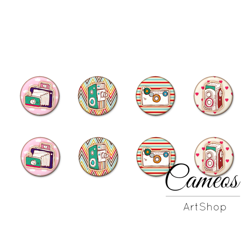 8 pieces round glass cabochons 8mm up to 18mm, Camera- C1686