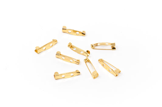 10 pcs Brooch Pin Gold, 20mm, Pin Backs, 2 holes - Cameos Art Shop