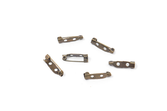 10 pcs Brooch Pin Bronze, 20mm, Pin Backs, 2 holes - Cameos Art Shop