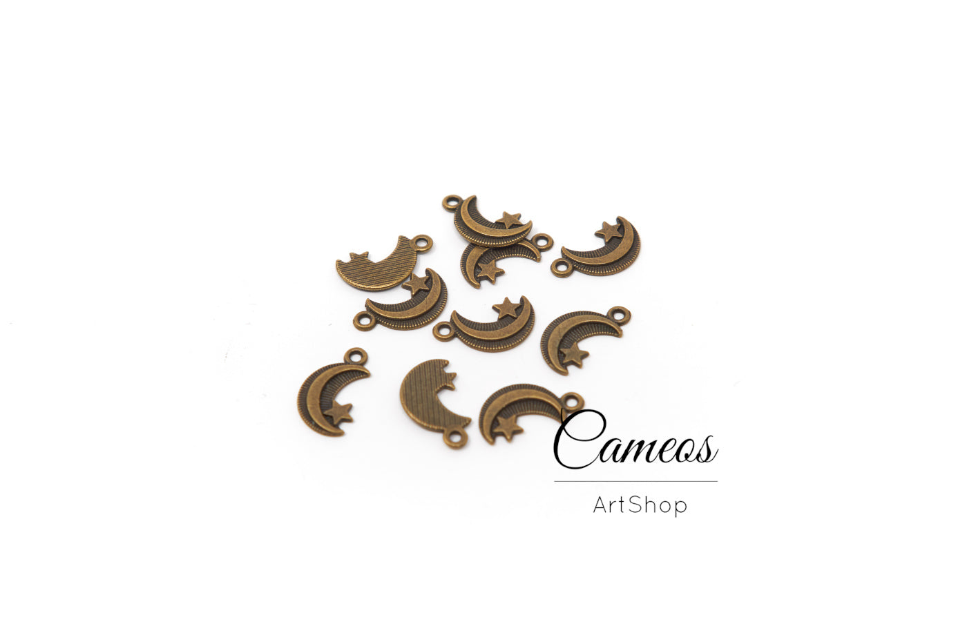15 pcs Bronze Moon Charms, 17 x 10mm Moon Pendant, Star Charms,