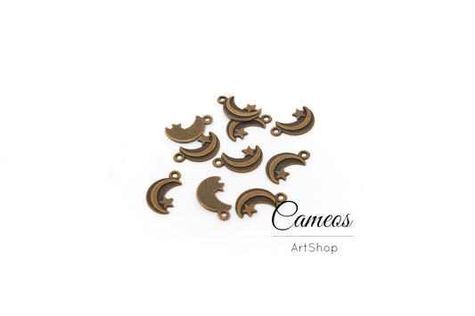15 pcs Bronze Moon Charms, 17 x 10mm Moon Pendant, Star Charms,