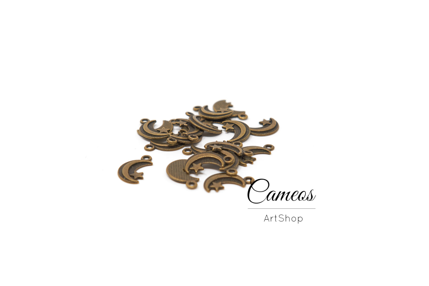 15 pcs Bronze Moon Charms, 17 x 10mm Moon Pendant, Star Charms,