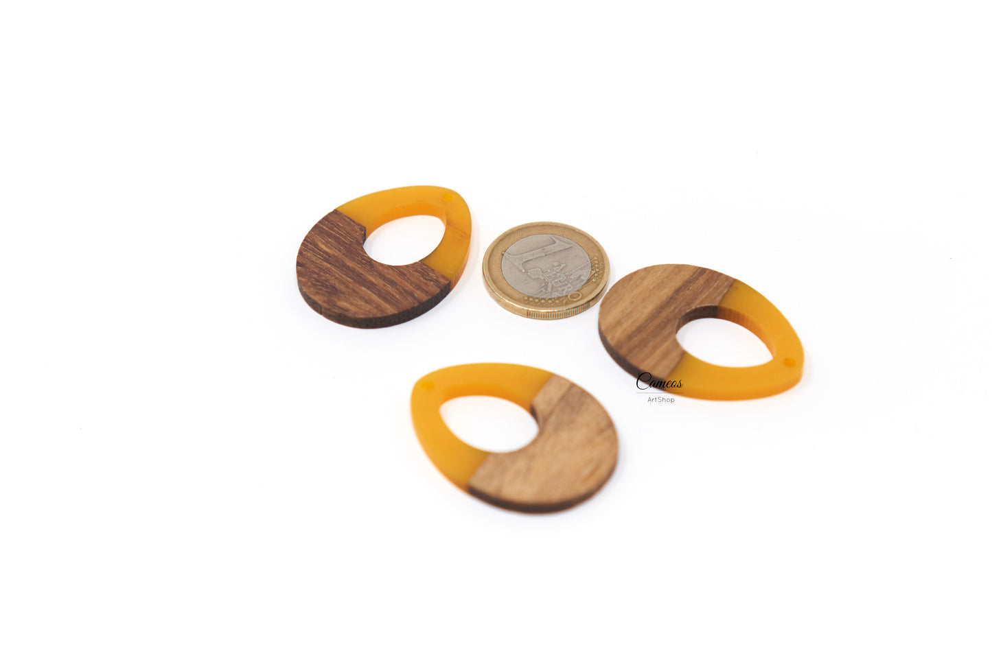 4 pcs Yellow Wood Resin Pendant, Teardrop Wooden Charms, Real wood, Flat Pendant Earring Charm, 37x28mm
