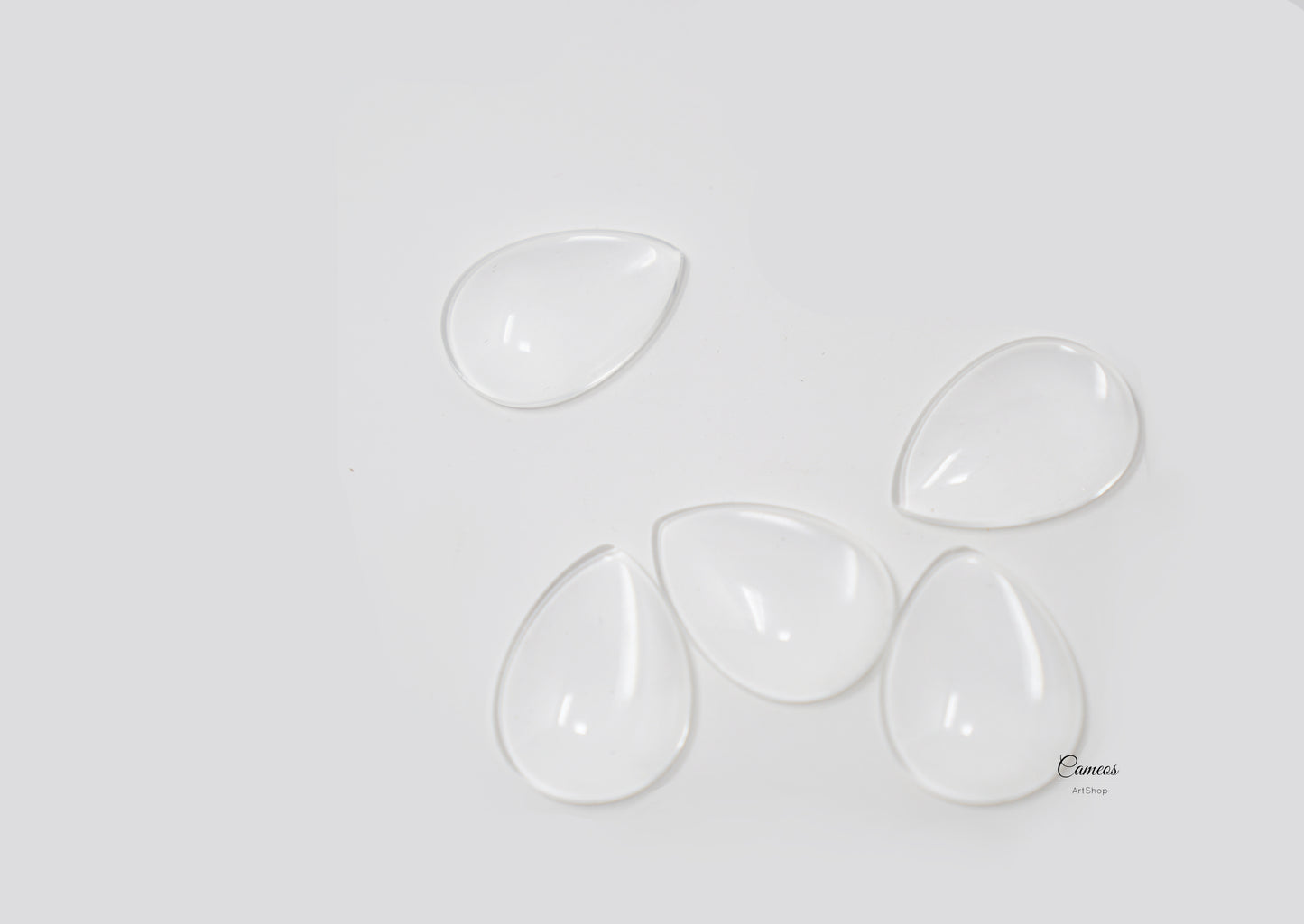 50 pcs Teardrop Shape Clear Glass Cabochons, Transparent Glass Cover, Domed Glass Cabochon 18x25mm