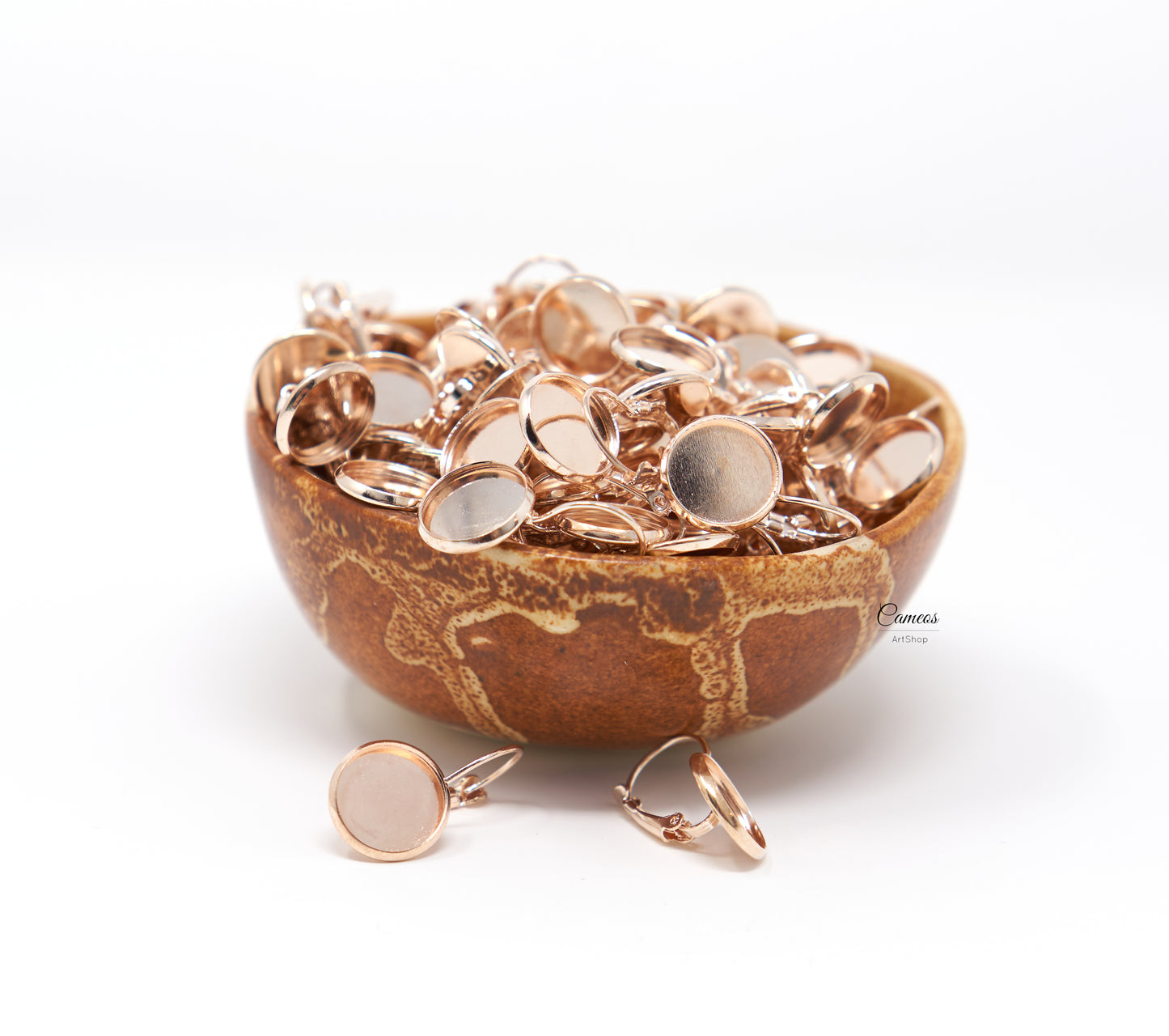 20 pcs Round Earring Settings, Rose Gold Earring Findings, Earring Tray 12mm