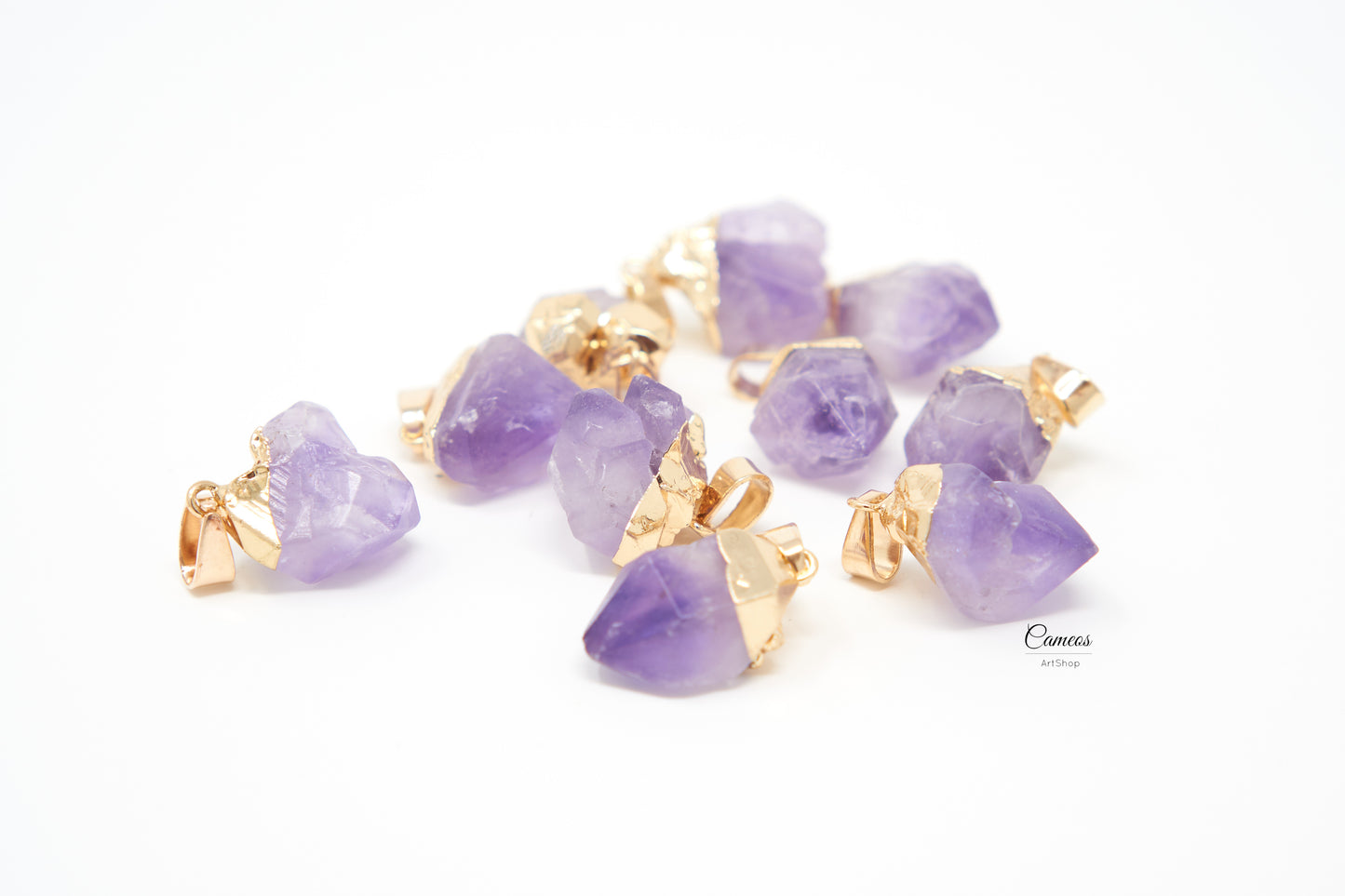 Natural raw amethyst pendants with iron findings, 20~25mm Natural Gemstone Pendants, Nuggets Stone, Amethyst Crystal Charms, 1 pcs