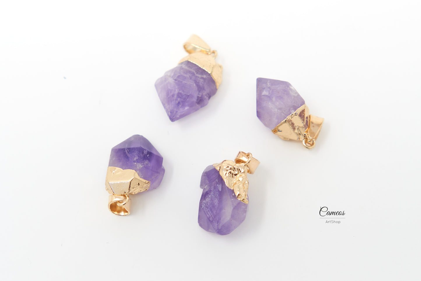 Natural raw amethyst pendants with iron findings, 20~25mm Natural Gemstone Pendants, Nuggets Stone, Amethyst Crystal Charms, 1 pcs