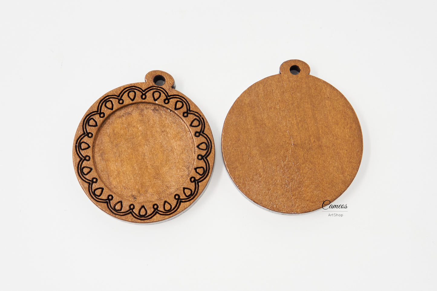 Wooden Cabochon Settings, 25mm Inner Size Blank Cameo Pendant Base Trays for jewelry making, 2 pcs