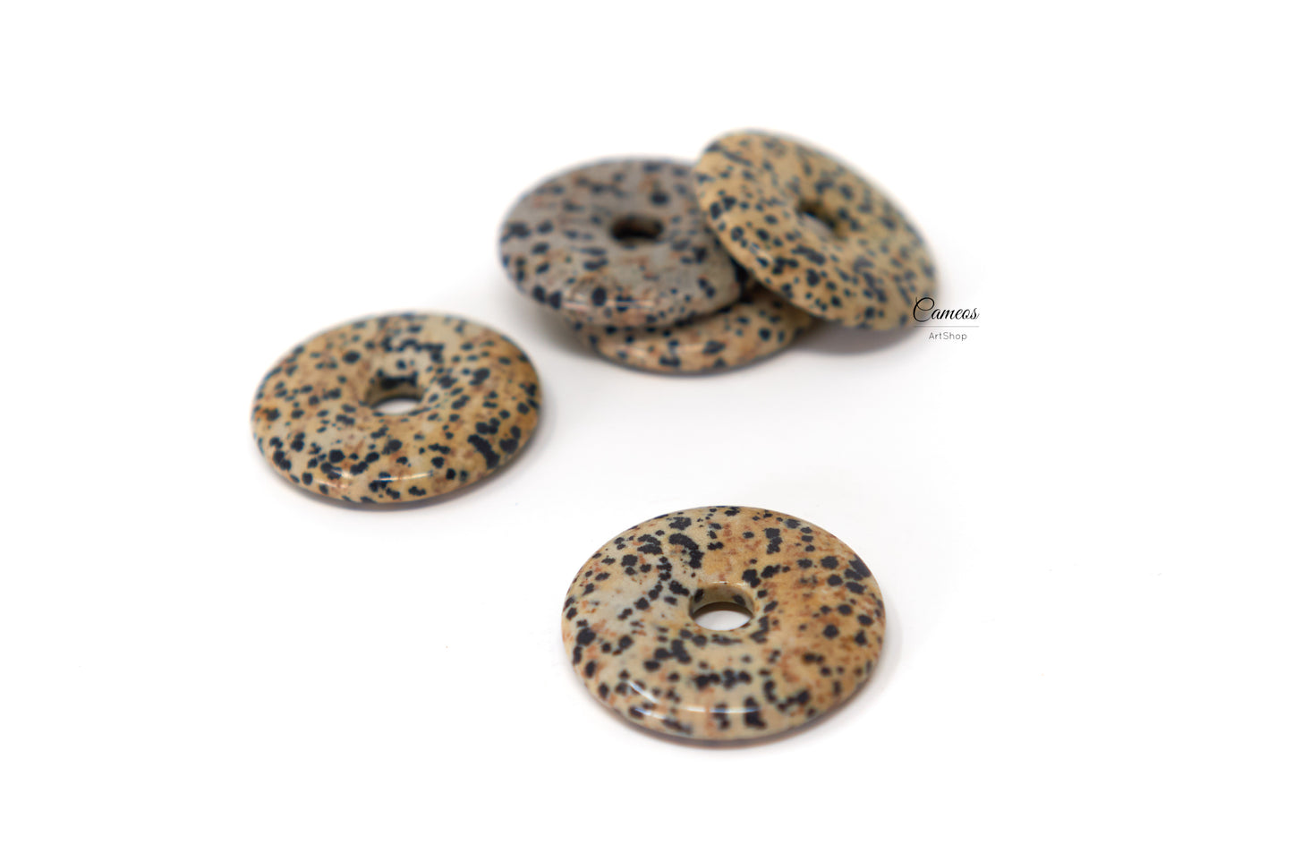 Natural Dalmatian Jasper Donut Circle Pendant Size 40mm, 1pcs