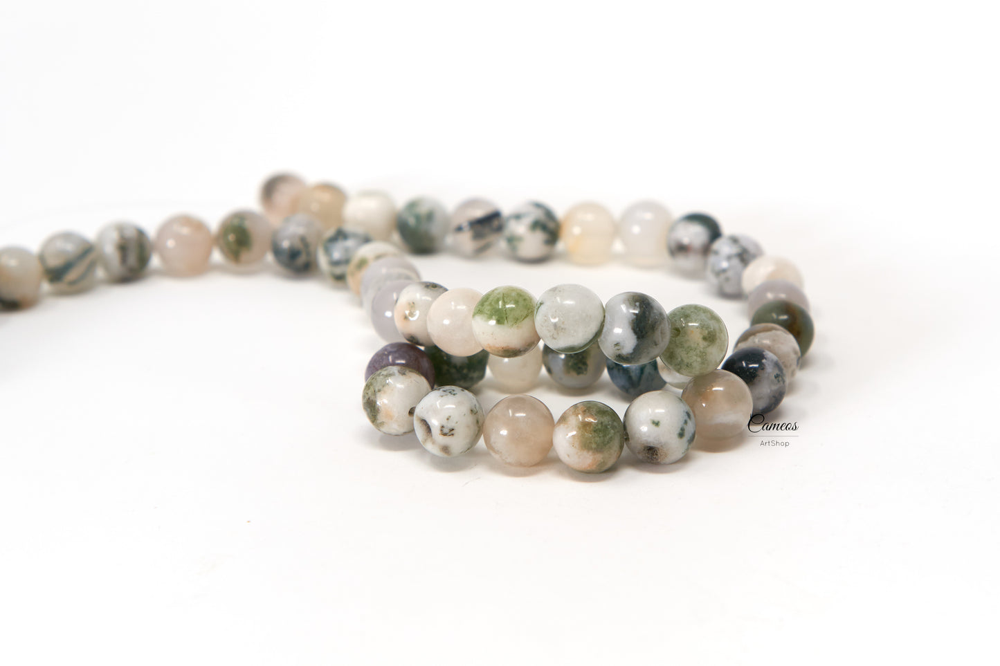 Tree Agate Beads, Natural 8mm Smooth Round Beads, 10 pcs