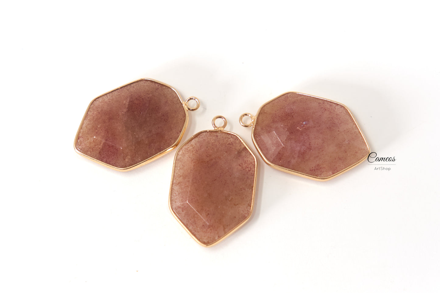 36mm Natural Strawberry Quartz Pendants, Natural Stone, 1 pcs