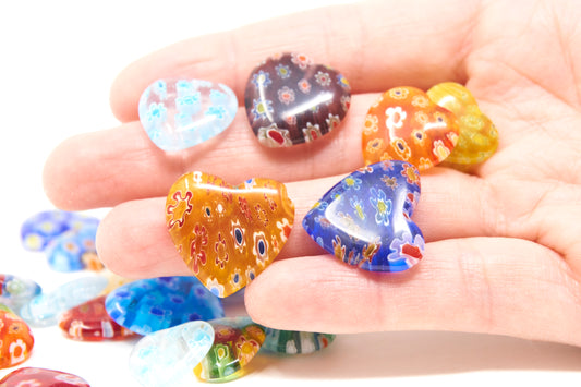 Millefiori Glass Heart Shape Beads For Jewelry Making DIY Crafts Findings, Set of 10
