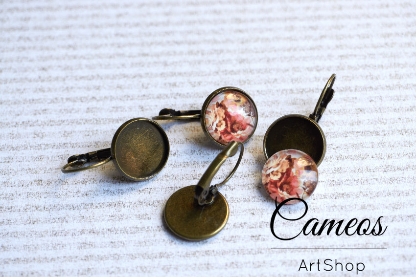 Earring Hook tray Antique Bronze for 12mm Cabochons 20 pieces - Cameos Art Shop