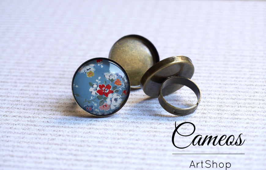 Round Ring base tray Antique Bronze for 25mm Cabochons 5 pieces - Cameos Art Shop