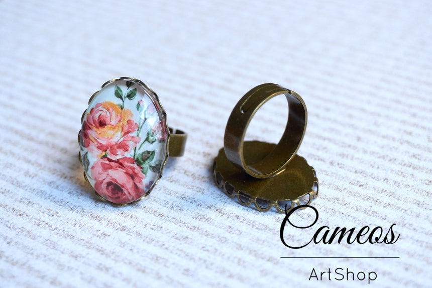 Oval Ring base tray Antique Bronze for 18x25mm Cabochons 10 pieces - Cameos Art Shop