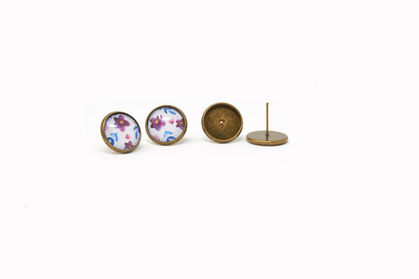 Ear stud earring tray Antique Bronze for 12mm Cabochons 20 pieces - Cameos Art Shop