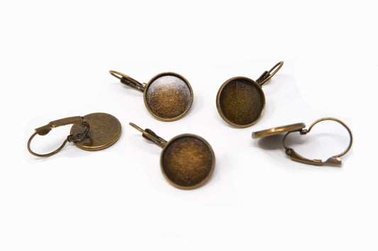 Earring Hook tray Antique Bronze for 14mm Cabochons 20 pieces - Cameos Art Shop