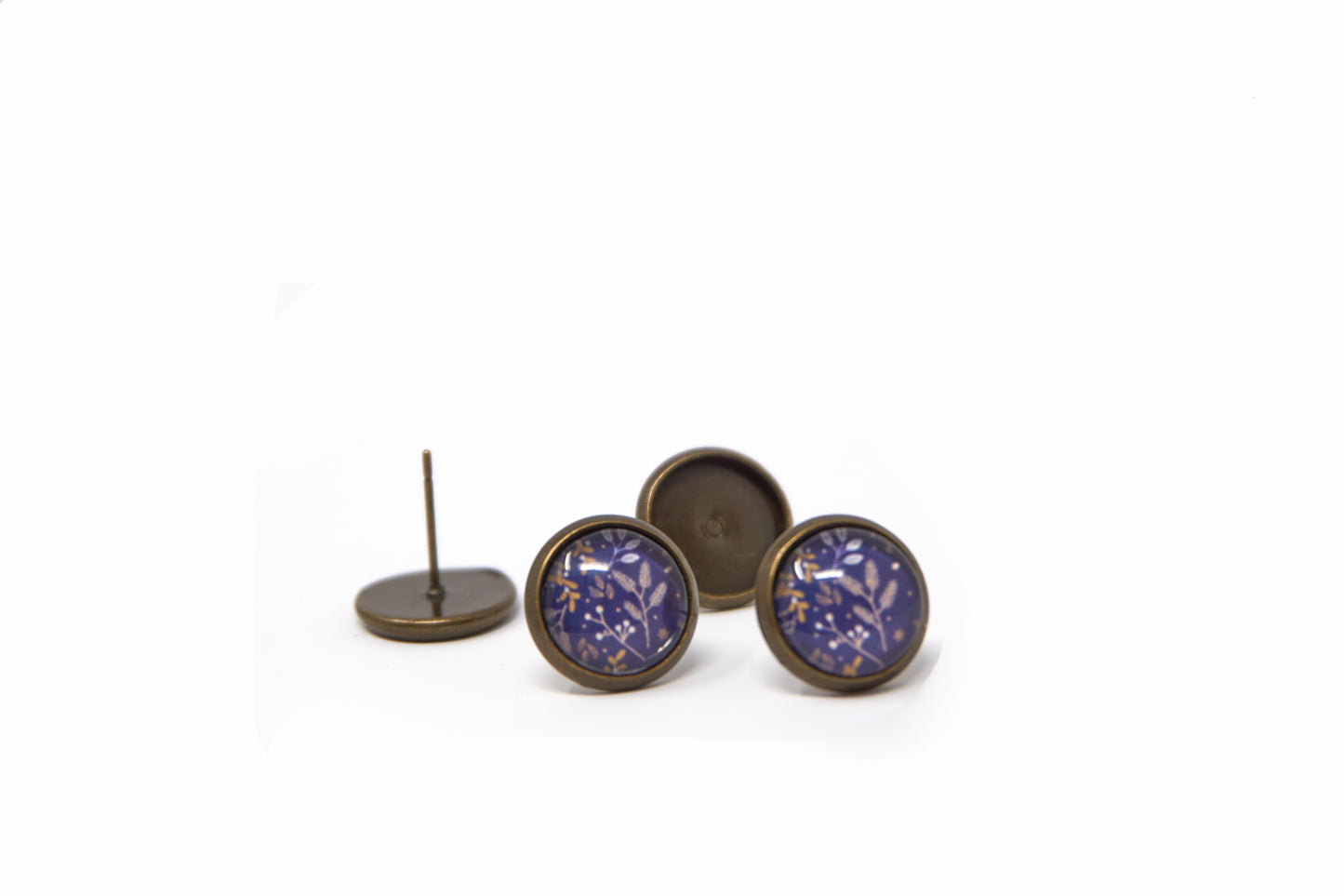 Ear stud earring tray Antique Bronze for 10mm Cabochons 36 pieces - Cameos Art Shop