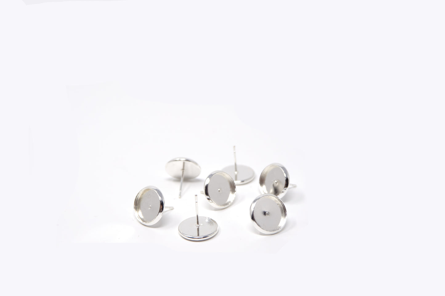 Ear stud earring tray Silver for 12mm Cabochons 10 pieces - Cameos Art Shop
