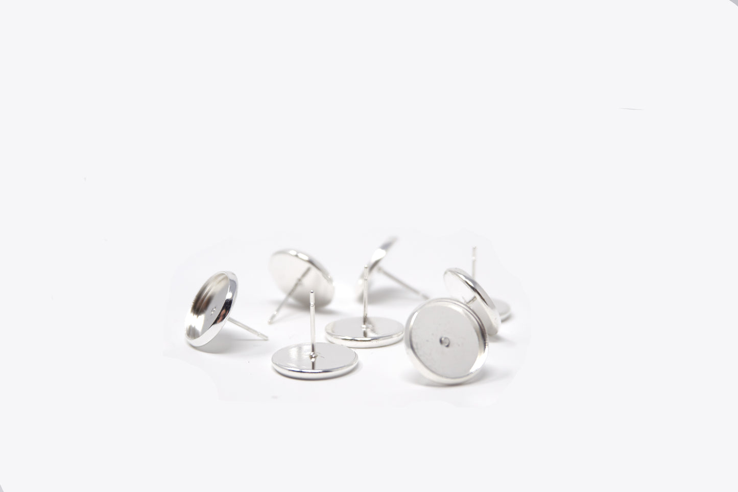 Ear stud earring tray Silver for 10mm Cabochons 10 pieces - Cameos Art Shop