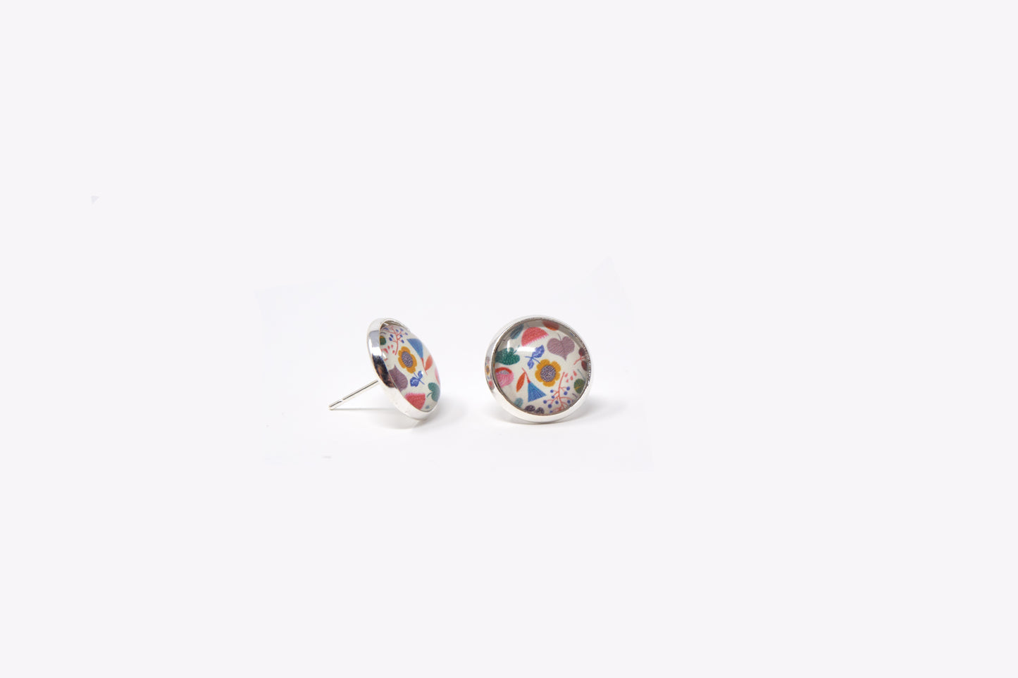 Ear stud earring tray Silver for 12mm Cabochons 10 pieces - Cameos Art Shop