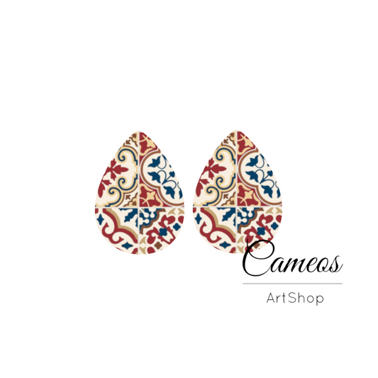 2 pcs Tile, Handmade Teardrop Photo Glass Cabochon, Glass Dome Cabochons, 18x25mm Pattern Cabochon Resin Charm- DZ01