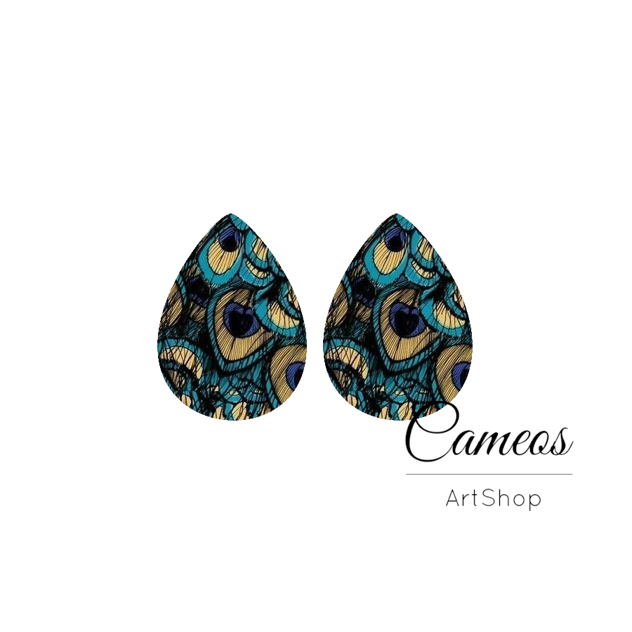 2 pcs  Handmade Teardrop Photo Glass Cabochon, Glass Dome Cabochons, 18x25mm Pattern Cabochon Resin Charm- DZ04