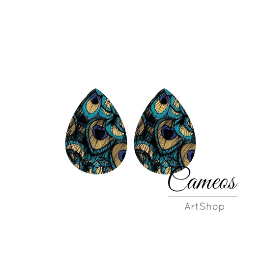 2 pcs  Handmade Teardrop Photo Glass Cabochon, Glass Dome Cabochons, 18x25mm Pattern Cabochon Resin Charm- DZ04